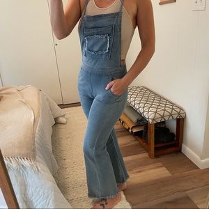 Stretchy open back jean overalls